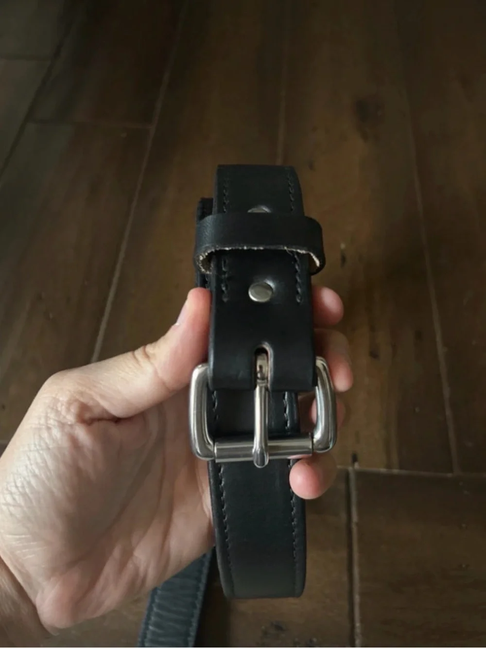 Classic Black Leather Belt with Silver Buckle